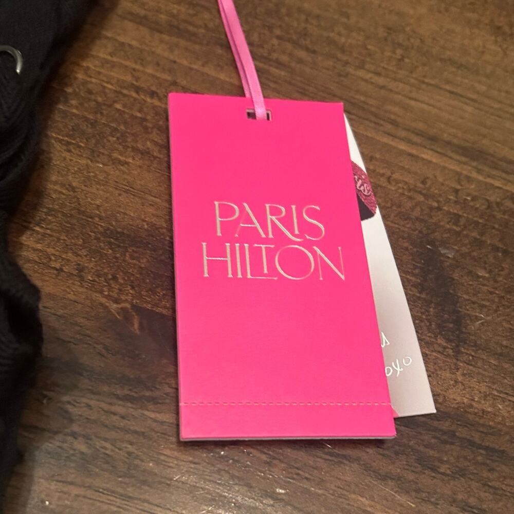 Paris Hilton Sliving Mobile Bandeau Top Women L Black NEW Lace Up Side Graphic - Picture 5 of 5